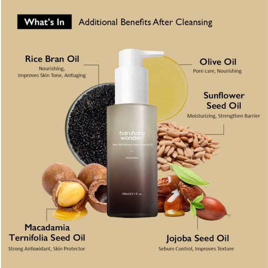 Haruharu Black Rice Deep Cleansing Oil – Hydrating Face Cleanser, 150ml